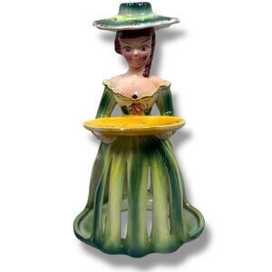 Vintage Kreiss Southern Belle Lady Figurine Napkin Toothpick Holder Green MCM